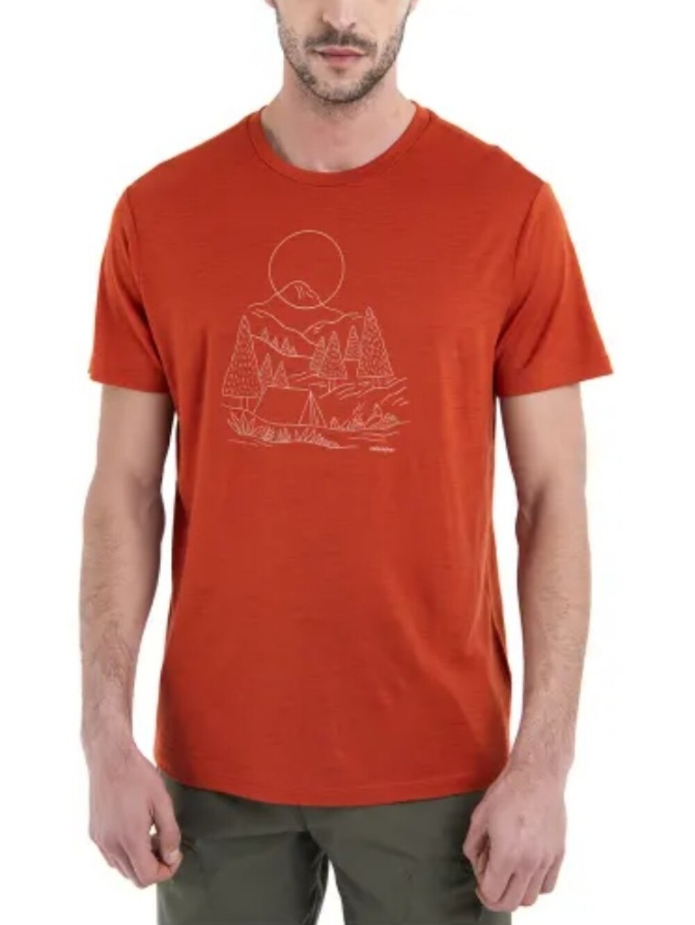 Icebreaker Merino Wool 150 Tech Lite III Short Sleeve Sunset Camp Tee Orange XL